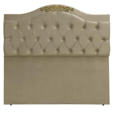 Imagem de Cabeceira Casal Cama Box Botões Detalier Provençal Bege Suede Com Pés 