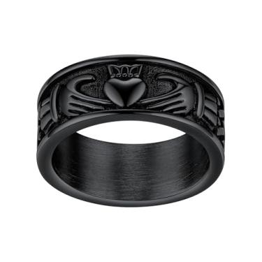 Imagem de FaithHeart Anéis Claddagh para o amor, aço inoxidável/banhado a ouro 18K feminino masculino aliança de casamento personalizada, aço inoxidável, Sem pedras preciosas