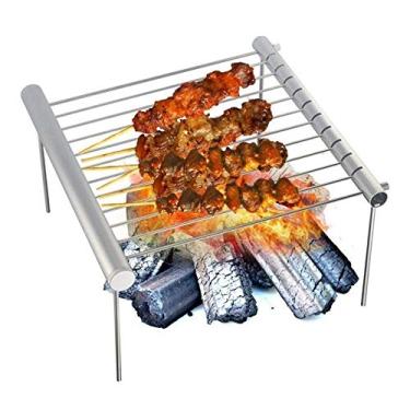 Imagem de Churrasqueira ao ar livre portátil dobrável a carvão fogão de aço inoxidável piquenique churrasco acampamento suporte 30,7 27,5 21,2 cm