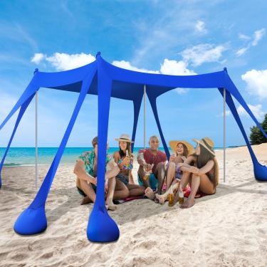 Imagem de UEAKPIC Tenda De Praia Com Abrigo Solar 3X3 Metros, Toldo Sombra, Guarda-Sol Fps 50+ 8 Sacos Areia, Pás Estacas Chão E Postes Estabilidade, Bolsa Transporte Portátil Para Festas Em Família, Acampame