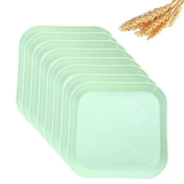 Imagem de Conjunto de pratos quadrados de palha de trigo de 14 cm, prato de jantar profundo inquebrável, leve, uso reutilizável para casa e cozinha (verde claro, 8)