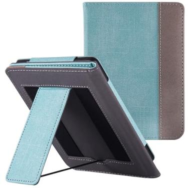 Imagem de BOZHUORUI Capa com suporte para leitor eletrônico Kobo Cor/Cor BW/Clara 2E de 15 cm – Capa de couro PU premium com duas alças de mão/hibernar/despertar automático (verde sálvia)