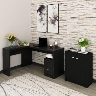 Imagem de Mesa Escritório com Armário 2 Portas 2 Gavetas Preto - Tecno Mobili