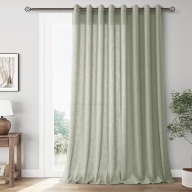 Imagem de Cortinas de linho extra largas verde-sálvia 254 x 274 cm para divisória de sala de jantar semitransparente filtragem de luz de pátio cortinas macias para porta deslizante elegante casa de fazenda