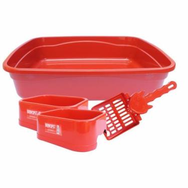Imagem de Kit Banheiro Para Gato 4 Peças Brinqpet, Vermelho