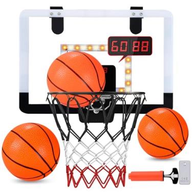 Imagem de MejorChoy Conjunto de cesta de basquete de parede interna para crianças para sala de parede de porta com 3 bolas placar eletrônico e sons, com luzes LED