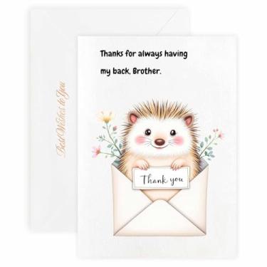 Imagem de MAGJUCHE Cartão de agradecimento para irmão – Selo e envelope de cera elegante, papel 300 g/m², impressão vívida de 600 DPI, 12 x 17 cm, design de ouriço