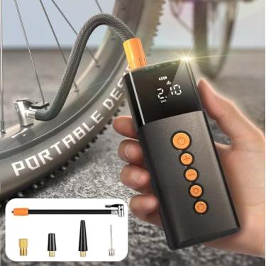 Imagem de Bomba de bicicleta, mini inflador de pneu de bicicleta, portátil, 150 PSI para pneus de carro, motocicletas, bolas, bicicletas, desligamento automático, compressor de ar portátil (baixo ruído)