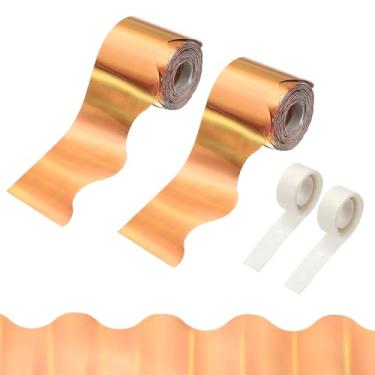 Imagem de PATIKIL 2 rolos de bordas de quadro de avisos, borda dourada a laser de 20 metros para quadro de avisos com acabamento recortado de pontos pegajosos transparentes para decoração de sala de aula de