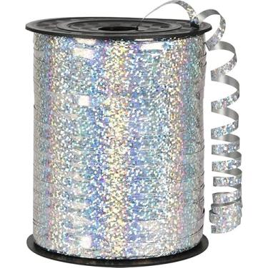 Imagem de Fitilho Metalizado Holográfico 200m para Decoração de Festas, Presentes e Balões – Cores Vibrantes, Brilho Intenso, Resistente e Versátil (PRATA)