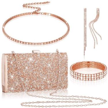 Imagem de Conjunto de joias Kigeli Rhinestone Evening Clutch Bag Women Rose