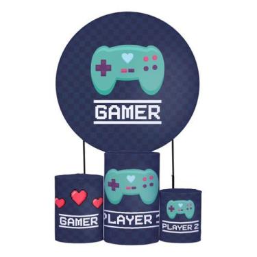 Imagem de Kit Painel de Festa Redondo 1,50m, Trio de Cilindros e Painel Romano P