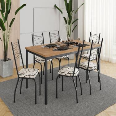 Imagem de Conjunto 170cm X 80cm com 6 Cadeiras Adriana Preto/ Madeira Cedro/ Demolição