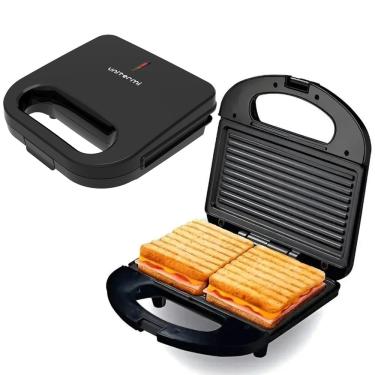 Imagem de Sanduicheira Antiaderente Preta 750 W 127 V com Trava de Segurança para Lanches Rápidos