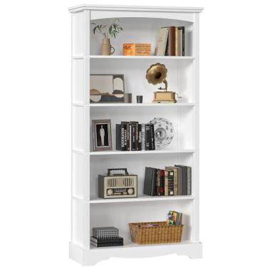 Imagem de TVU Estante e estante de livros de 5 níveis, estante de madeira de 154 cm de altura com armazenamento, prateleira de livros para exibição no chão para sala de estar, escritório, escritório, entrada