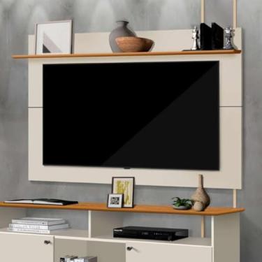 Imagem de Painel de TV Suspenso Até 55 Polegadas 1 Prateleira 100% MDF Sala de Estar Versátil Decorativo Simples (Off White/Nature)