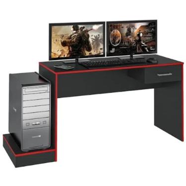 Imagem de Mesa Escrivaninha Gamer 1 Gaveta 160 cm Preto Vermelho ARLY