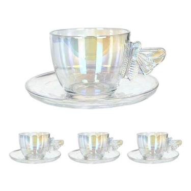 Imagem de Conjunto 4 Xícaras Bee Para Chá Com Pires De Vidro 200ml - Hauskraft, 