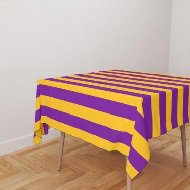 Imagem de Toalha De Mesa Quadrada 4 Lugares Tecido Oxford Listras Amarelo e Roxo