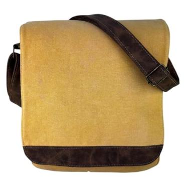 Imagem de Bolsa Transversal Em Lona Grossa Resistente Detalhes Em Couro Sintético Ideal Para o Dia a Dia Trabalhar Estudar Faculdade (Amarelo)