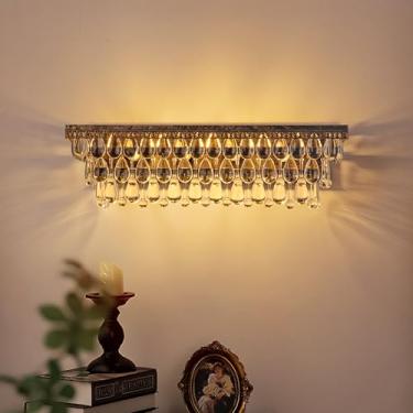 Imagem de Wellmet Luminárias De Banheiro Sobre Espelho, 4 Luzes, Bronze Antigo, Cristal, Parede, Regulável, Arandelas Vintage Fazenda Para Armários, Lavabo, Quarto, 61 Cm Comprimento