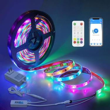 Imagem de Samsion Fita De Led Rgb Ic 16,4 Pés Para Quarto, 12 V, Luz Inteligente Endereçável, À Prova D'Água, Com Controle Aplicativo Segmentado, Sincronização Música, Adesivo Forte Jogos E Sala Estar