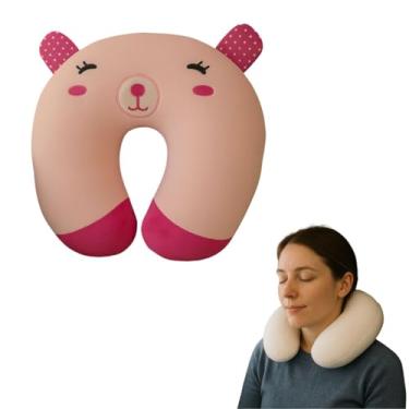 Imagem de Almofada para Pescoço Cervical de Viagem Travesseiro Encosto de Cabeça Descanso Apoio Confortável Protetor Ergonomico Macio Neck Relax Grande Postural Adulto Infantil Portatil (Rosa)