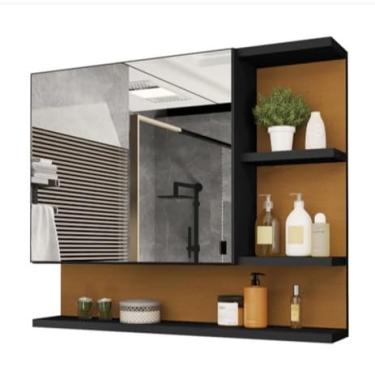 Imagem de Armario de Parede para Banheiro com Espelho e Porta Cle Organizacao Perfeita e Design Elegante para Seu Espaco(Preto/Nature)