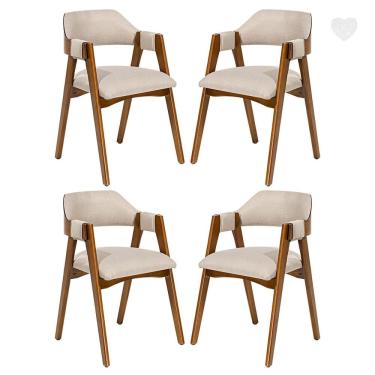 Imagem de Kit 4 Cadeiras de Jantar Lua em Madeira com Estofado Linho Bege L59 RMI