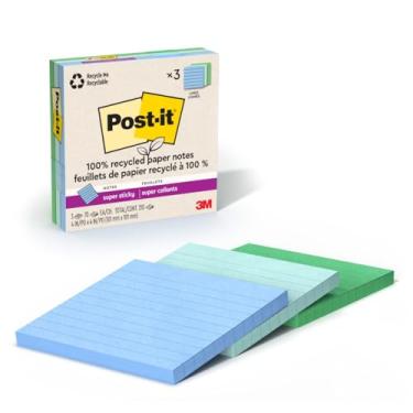 Imagem de Post-it Papel 100% reciclado, notas super adesivas, 2 x The Sticking Power, 10 x 10 cm, 3 blocos, 70 folhas/bloco, coleção Oasis (675R-3SST)