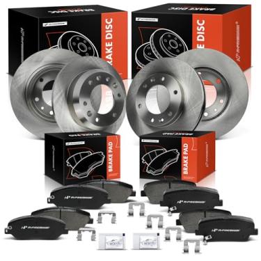 Imagem de A-Premium Kit De Rotores Freio A Disco Dianteiros Ventilados E Traseiros Sólidos + Pastilhas Cerâmica Compatíveis Com Modelos Selecionados Da Kia Hyundai - Sedona 2006-2012/2014, Entourage 2007-2009