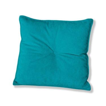 Imagem de Almofada Quadrada Tina Com Botão Central 50x50 Cm Boucle 7 Decor Azul Turquesa