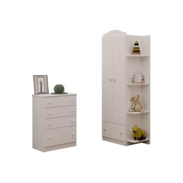 Imagem de Guarda-roupa Infantil 2 Portas 1 Gaveta com Cômoda 4 Gavetas João e Maria Multimóveis Mp4355 Branco/colorido