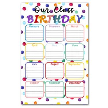 Imagem de Tabela de aniversário para sala de aula, pôster de feliz aniversário para sala de aula, calendário de aniversário, placa de sala de aula, material de volta às aulas, decoração de parede pré-escolar