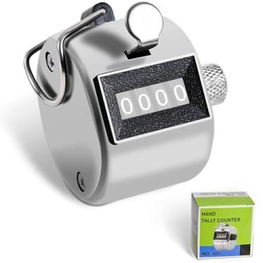 Imagem de Contador de contador de metal contador de cliques portátil, contador de cliques mecânico manual de 4 dígitos, contador de cliques com uma mão, contagem digital para treinamento, tricô, pessoas, pesca