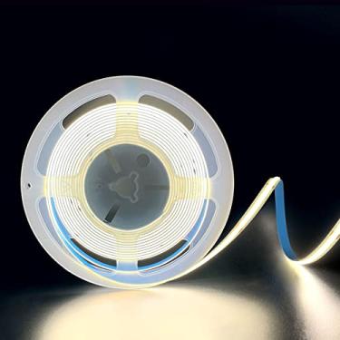Imagem de HAMRVL Fita De Led Cob, Branca Natural, 4000K, 12V Cc, 480 Leds/M, 5 M, Flexível Cri90 Superbrilhante 8 Mm Para Armários Internos, Quarto, Cozinha, Iluminação Fundo Faça Você Mesmo (Sem Adaptador)