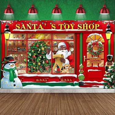 Imagem de Christmas Party Photography Backdrop Banner Santa's Toy Shop Christmas Store Background Santa Store Photo Backdrop Santa's Toy Shop Background for Xmas Party Holiday Supplies, 72.8 x 43.3'' (Cool)