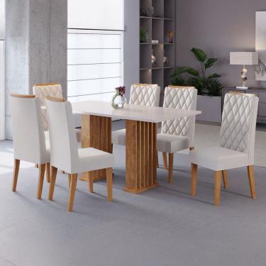 Imagem de Mesa de Jantar 6 Lugares Alura Ripado Marrom/Blonde/Pastel - Pnr Móveis