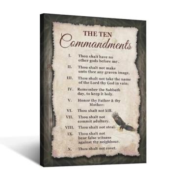 Imagem de SweetFox 10 mandamentos arte de parede dez mandamentos imagens decoração de parede cristã versículo bíblico citações águia careca pintura em tela arte religiosa das escrituras emolduradas para sala de