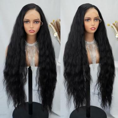 Imagem de MISS FANCY Perucas De Renda Frontal Pretas 34" Para Mulheres, 13X6 Hd Frontal, Onda D'Água, Linha Capilar Natural, Sintética, Sem Cola, Com Cabelo Bebê Pré-Arrancado, Peruca Longa E Cacheada, Uso Di