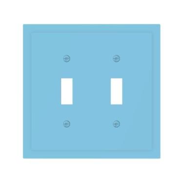Imagem de LOLREAI Placa de proteção para interruptor de luz, azul celeste, 2 gangs, placas de interruptor duplo, placa decorativa para tomada de parede, placa frontal para banheiro, quarto, decoração de casa