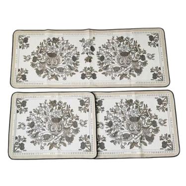 Imagem de Jogo de passadeira de cozinha tapete em jacquard antiderrapante 3 peças decoração impecável(Chá Florido)