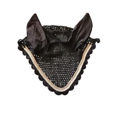 Imagem de MedTouch Touca de orelha de cavalo, véu de mosca, crochê, equestre com tubulação preta, tamanho completo