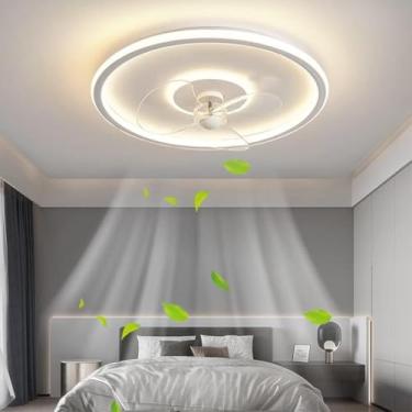 Imagem de Ventilador Led Com Iluminação De Teto 30w Pingente De Luz Regulável Com Controle Remoto 6 Engrenagens Ajustável Velocidade Do Vento Berçário Moderno Ventilador Silencioso Lu, White