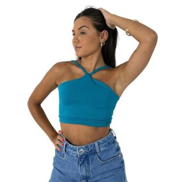 Imagem de Top Cropped Feminino Cruzado Frente Única Costa Nua Academia Treino - 
