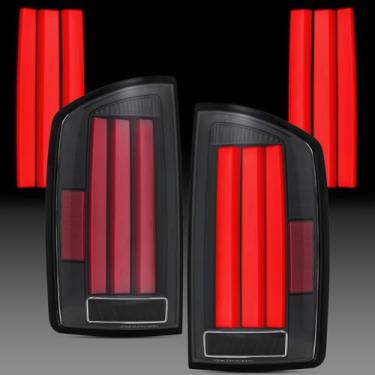 Imagem de Conjunto de luz traseira para Dodge Ram 2002 2003 2004 2005 2006 Dodge Ram 1500/2003-2006 Dodge Ram 2500 3500 Lente transparente preta caixa vermelha LED conjunto de lâmpadas de freio do lado do