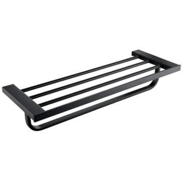 Imagem de Conjunto de acessórios para banheiro, preto fosco, aço inoxidável Sus304, porta-papel, porta-escovas de dentes, toalheiro, prateleiras de banho (prateleiras duplas para toalhas)