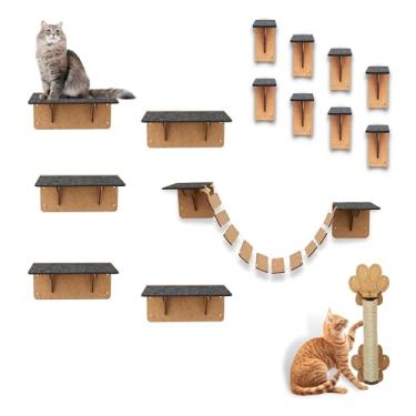 Imagem de BOXFAN Parquinho para Gatos Kit 15 Peças em Mdf Arranhador, Prateleiras, Degraus Escada, Playground Suspenso Parede para Gato, Brinquedo e Móveis para Gatos