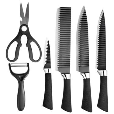 Imagem de Conjunto de Facas de Cozinha, 6 Peças, Aço Inox, Preto | Conjunto de facas para churrasco |Utensílios profissionais para cozinha