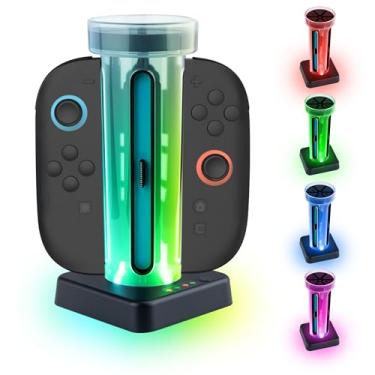 Imagem de Mcbazel Base de carregamento para N Switch 2 controles Joy-Con suporta carregamento 4 NS2 Joy Con simultaneamente com proteção de carregamento. 5 tipos de efeitos de iluminação RGB com 6
